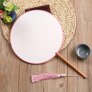 Satenasti okrugli ručni fan za DIY s naljepnicama, Hanfu dvorac stil