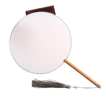 Satenasti okrugli ručni fan za DIY s naljepnicama, Hanfu dvorac stil