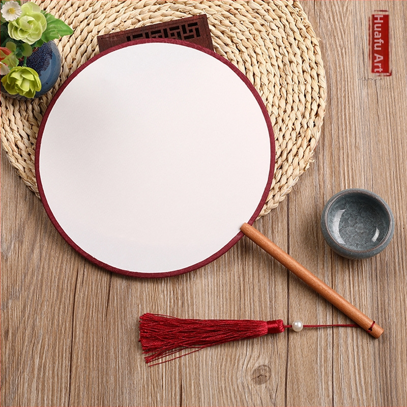 Satenasti okrugli ručni fan za DIY s naljepnicama, Hanfu dvorac stil