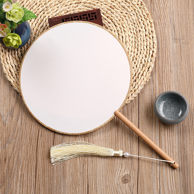 Satenasti okrugli ručni fan za DIY s naljepnicama, Hanfu dvorac stil
