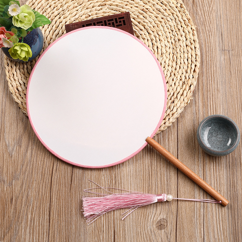 Satenasti okrugli ručni fan za DIY s naljepnicama, Hanfu dvorac stil