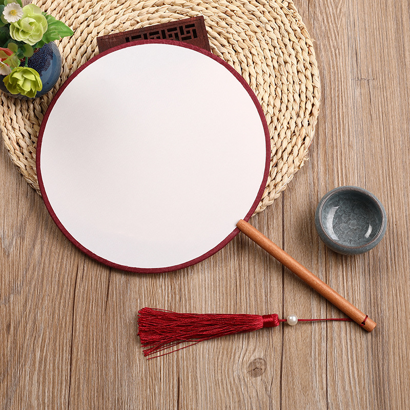 Satenasti okrugli ručni fan za DIY s naljepnicama, Hanfu dvorac stil
