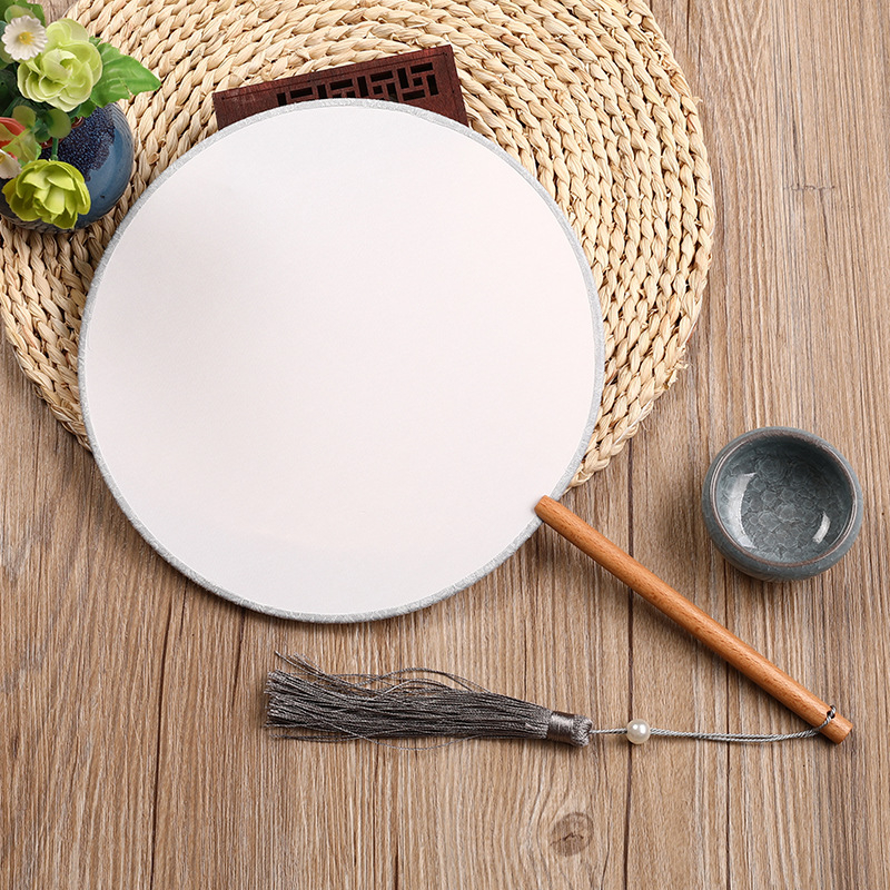 Satenasti okrugli ručni fan za DIY s naljepnicama, Hanfu dvorac stil