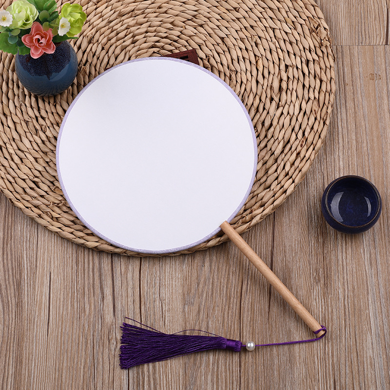 Satenasti okrugli ručni fan za DIY s naljepnicama, Hanfu dvorac stil