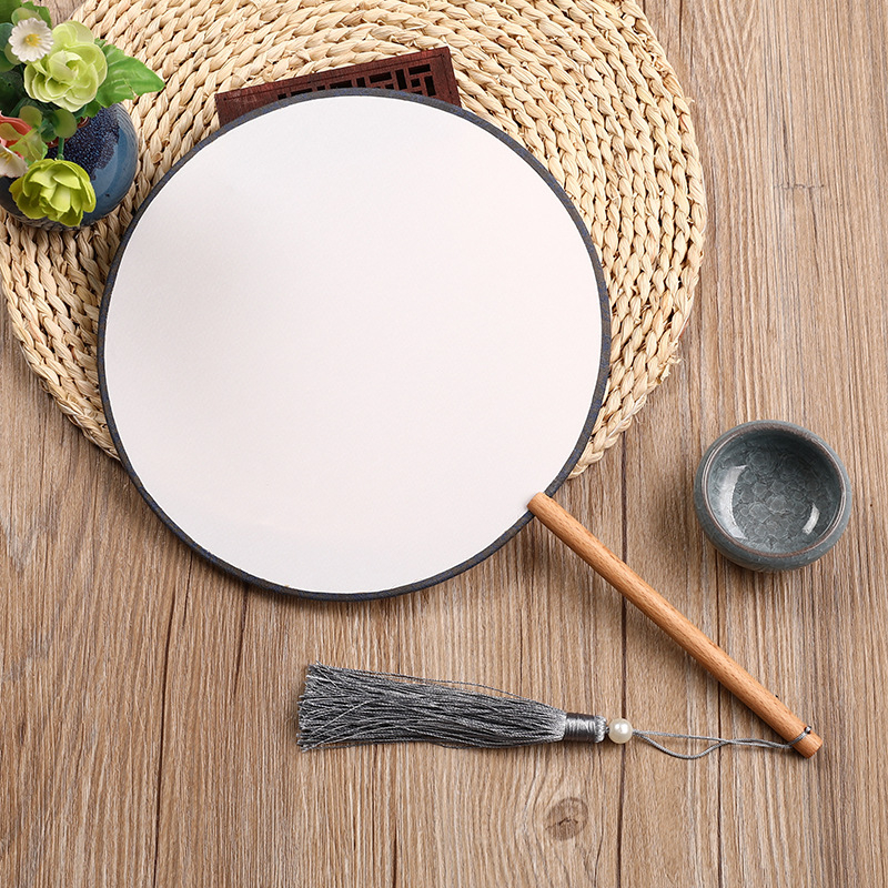 Satenasti okrugli ručni fan za DIY s naljepnicama, Hanfu dvorac stil