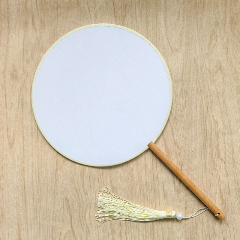 Satenasti okrugli ručni fan za DIY s naljepnicama, Hanfu dvorac stil