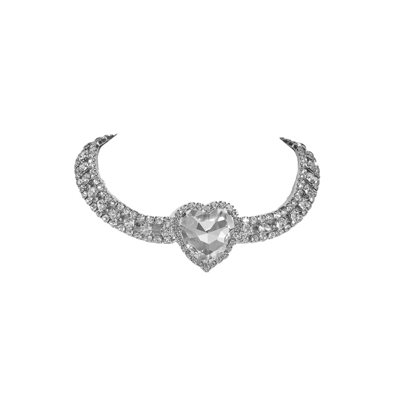 Colier choker cu inimă din cristale, stil retro luxos, inspirație europeană-americană