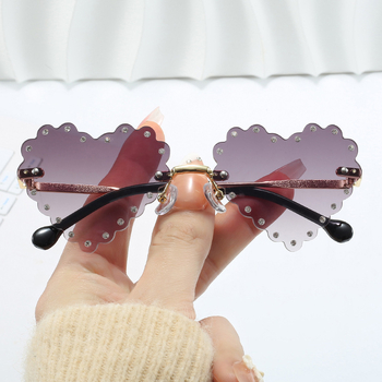 Dječje frameless metalne sunčane naočale s dijamantnim srcem, unisex, UV400 zaštita, za putovanja