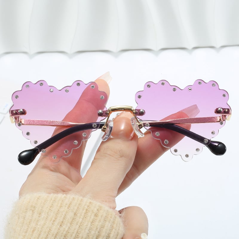 Dječje frameless metalne sunčane naočale s dijamantnim srcem, unisex, UV400 zaštita, za putovanja