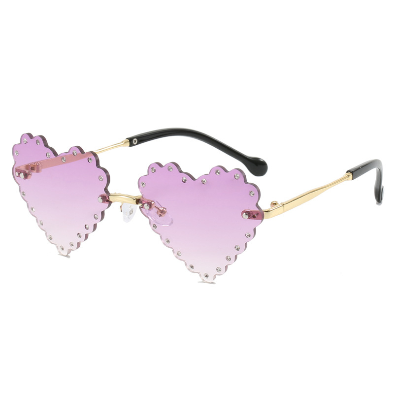 Dječje frameless metalne sunčane naočale s dijamantnim srcem, unisex, UV400 zaštita, za putovanja