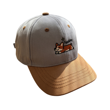 Dječja pamukasta kapa za baseball, unisex, s cartoon izvezenim corgi psom, zaštita od sunca, zaobljena kruna, zakrivljeni rub, mogućnost logotipa