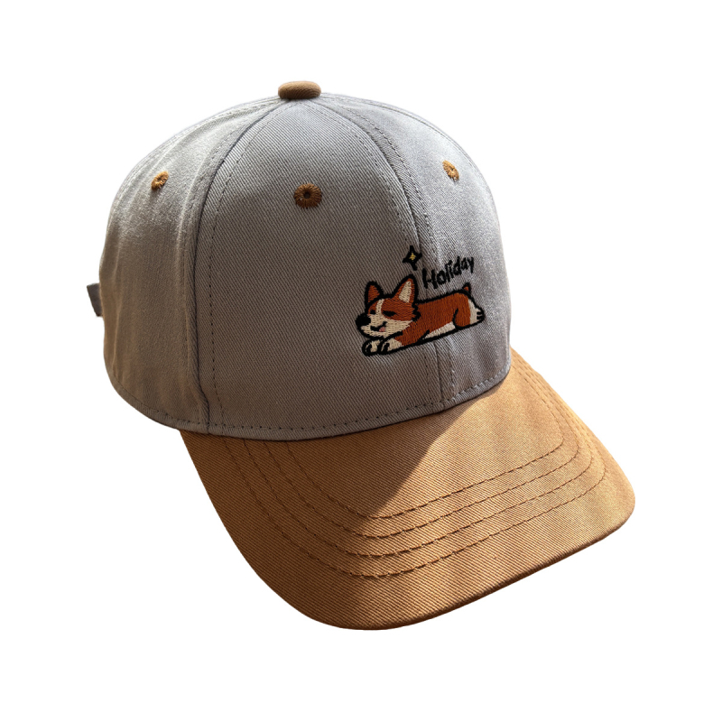 Dječja pamukasta kapa za baseball, unisex, s cartoon izvezenim corgi psom, zaštita od sunca, zaobljena kruna, zakrivljeni rub, mogućnost logotipa