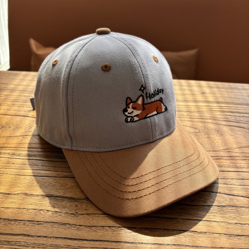 Dječja pamukasta kapa za baseball, unisex, s cartoon izvezenim corgi psom, zaštita od sunca, zaobljena kruna, zakrivljeni rub, mogućnost logotipa