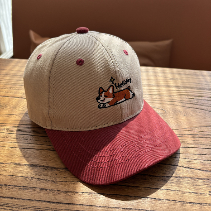 Dječja pamukasta kapa za baseball, unisex, s cartoon izvezenim corgi psom, zaštita od sunca, zaobljena kruna, zakrivljeni rub, mogućnost logotipa