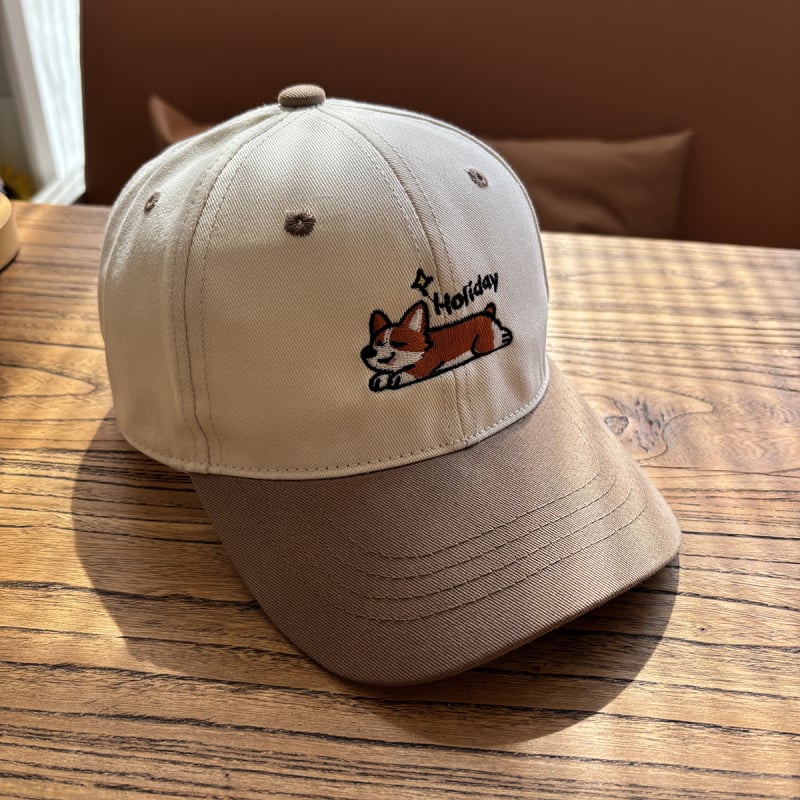 Dječja pamukasta kapa za baseball, unisex, s cartoon izvezenim corgi psom, zaštita od sunca, zaobljena kruna, zakrivljeni rub, mogućnost logotipa