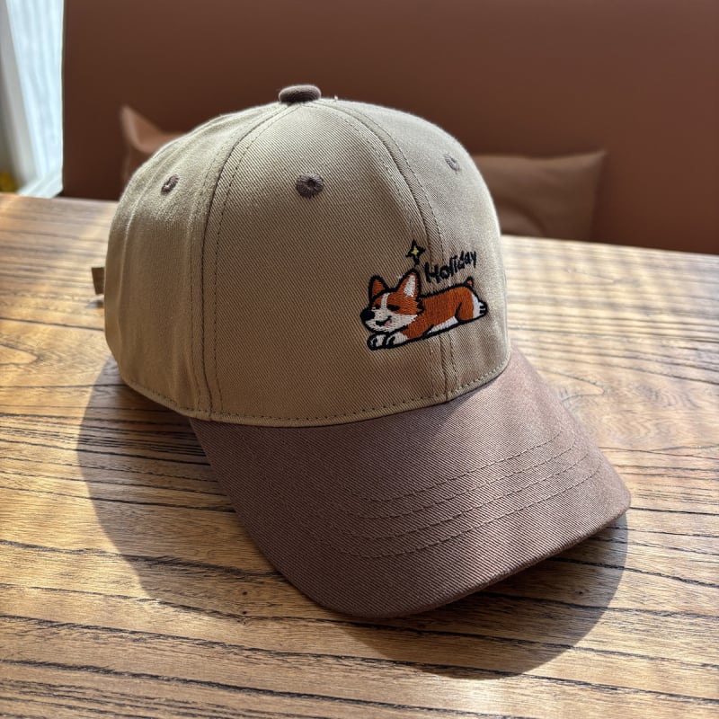 Dječja pamukasta kapa za baseball, unisex, s cartoon izvezenim corgi psom, zaštita od sunca, zaobljena kruna, zakrivljeni rub, mogućnost logotipa