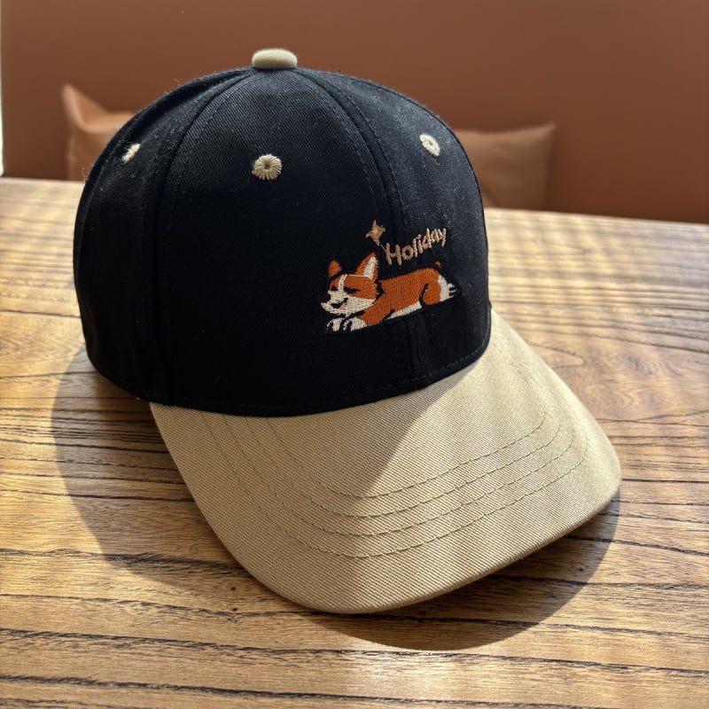 Dječja pamukasta kapa za baseball, unisex, s cartoon izvezenim corgi psom, zaštita od sunca, zaobljena kruna, zakrivljeni rub, mogućnost logotipa