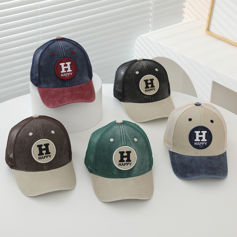 Dječja baseball kapa s izvezenim slovom H – zakrivljeni rub, prozračna mreža, unisex, pamuk, uzrast 2–6 godina