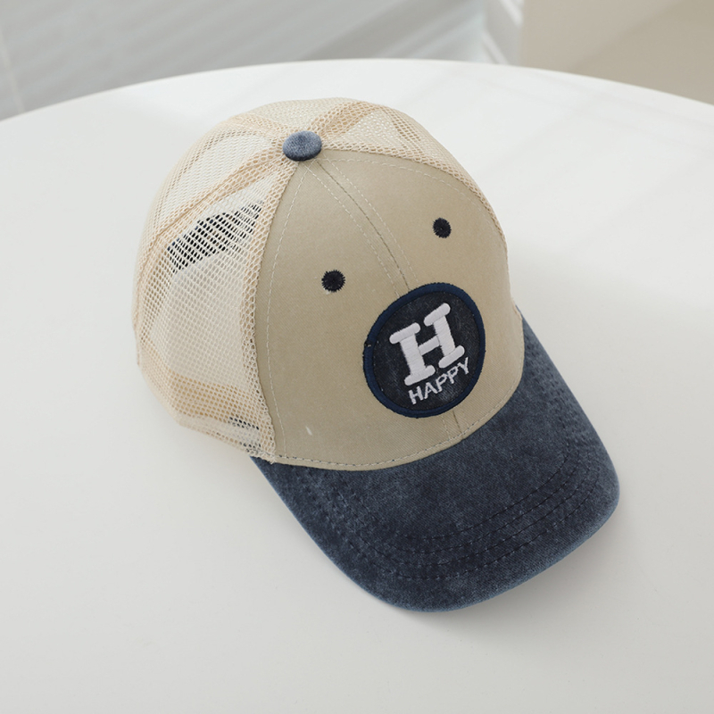 Dječja baseball kapa s izvezenim slovom H – zakrivljeni rub, prozračna mreža, unisex, pamuk, uzrast 2–6 godina