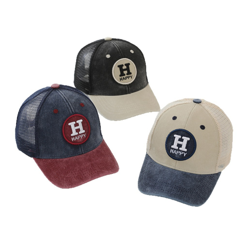 Dječja baseball kapa s izvezenim slovom H – zakrivljeni rub, prozračna mreža, unisex, pamuk, uzrast 2–6 godina
