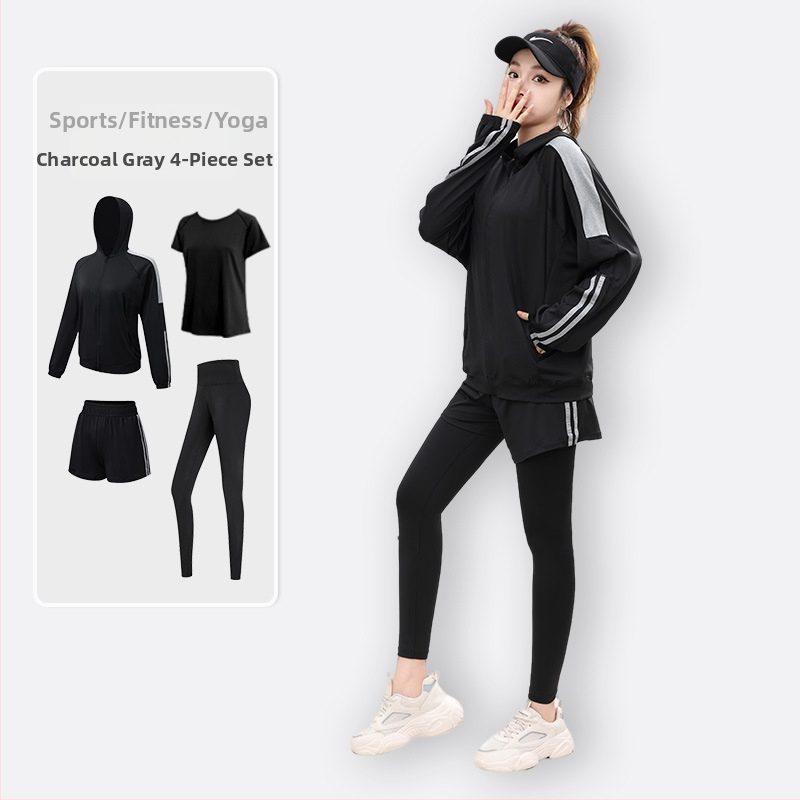 Set na jogu a fitness pre ženy, jeseň-zima, veľká veľkosť, voľný strih, s kapucňou, dlhé rukávy, na beh a cvičenie
