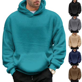 Férfi kapucnis fleece pulóver, dupla oldalú fleece, téli slim-fit