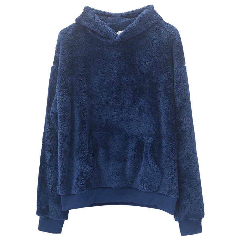Férfi kapucnis fleece pulóver, dupla oldalú fleece, téli slim-fit