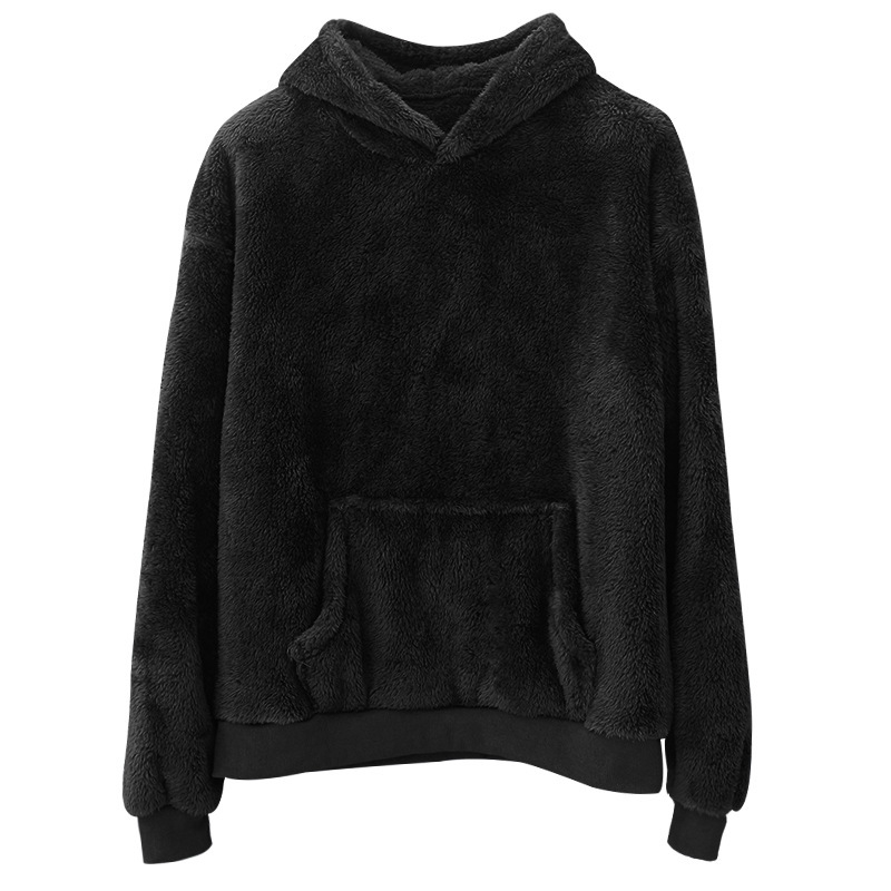 Férfi kapucnis fleece pulóver, dupla oldalú fleece, téli slim-fit