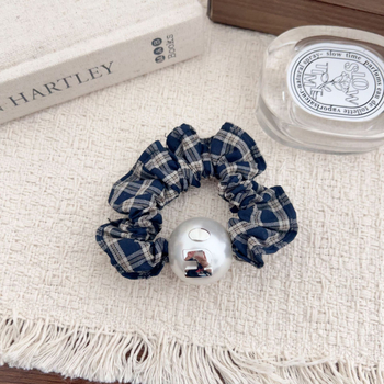 Korejski stil, slatke perle, platneni karirani scrunchie za rep, visoka elastičnost, elegantan izgled