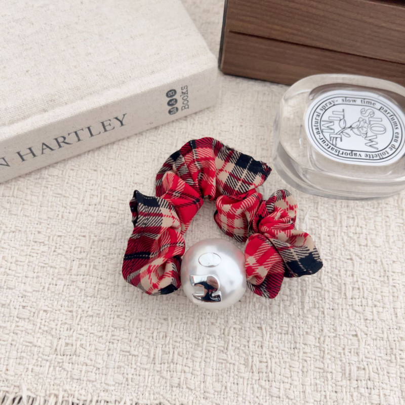 Korejski stil, slatke perle, platneni karirani scrunchie za rep, visoka elastičnost, elegantan izgled