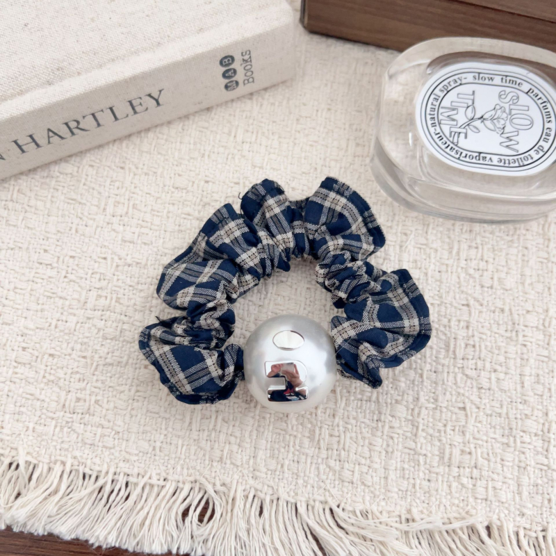 Korejski stil, slatke perle, platneni karirani scrunchie za rep, visoka elastičnost, elegantan izgled