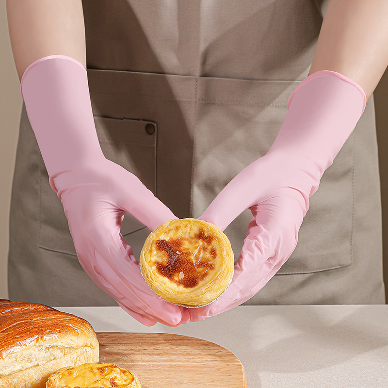 Jednokratne nitrilne rukavice za pranje posuđa, izdržljive, sanitarne kvalitete, produžene dužine, vodootporne, kućanski poslovi, za žene, jesen-zima