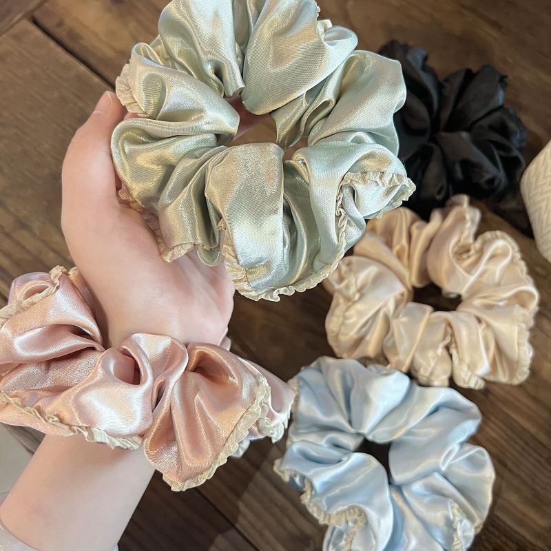 D22 svilenkasti scrunchie s cvijetom – gumica za kosu za rep, ženski dodatak