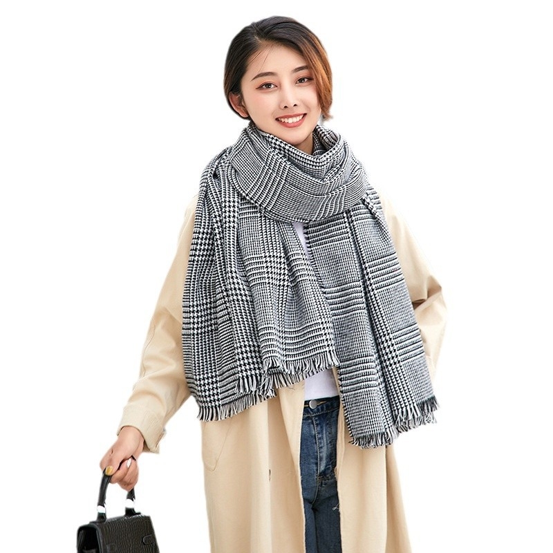 Ženski zimski šal u japanskom stilu, debeli lažni kašmir, crveno karirani dizajn, britanski stil inspiracije