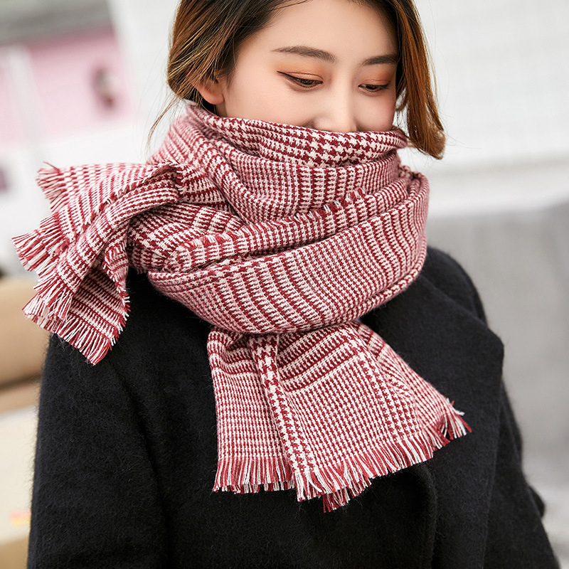 Ženski zimski šal u japanskom stilu, debeli lažni kašmir, crveno karirani dizajn, britanski stil inspiracije