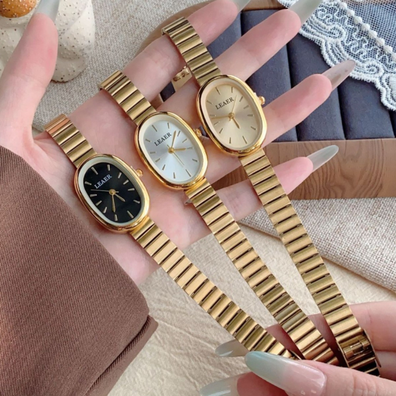 Új kompakt kvarc női karóra ovális számlappal, láncos szíjjal és hajtogatható csattal, koreai stílus