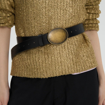 Ženski kaiš, crna PU koža, korejski stil, minimalistički dizajn s retro ukrasom