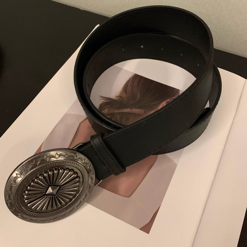Ženski kaiš, crna PU koža, korejski stil, minimalistički dizajn s retro ukrasom