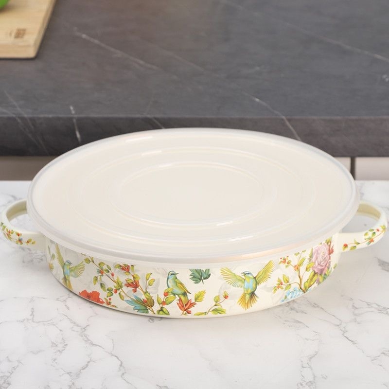 Emalirana zdjela za tijesto s poklopcem, prehrambena kvaliteta, starinski debeli dizajn, kuhinjska emajlirana posuda za pečenje i spremnik za skladištenje