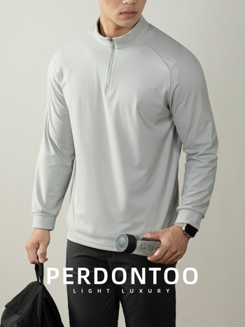 Rugalmas, elegáns üzleti polo nylon anyagból, hosszú ujjú, fél-zip és állógallér, egyszínű, gyorsan száradó.