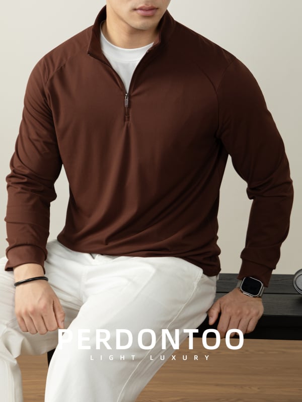 Rugalmas, elegáns üzleti polo nylon anyagból, hosszú ujjú, fél-zip és állógallér, egyszínű, gyorsan száradó.