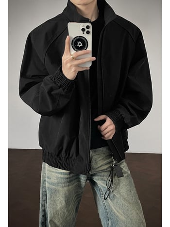 Cleanfit ανδρικό μπουφάν bomber με σταθερό γιακά, ντεκατασκευασμένο σχέδιο, κοντό μοντέλο σε αμερικάνικο στυλ, ίσιοι ώμοι