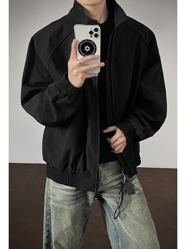 Cleanfit ανδρικό μπουφάν bomber με σταθερό γιακά, ντεκατασκευασμένο σχέδιο, κοντό μοντέλο σε αμερικάνικο στυλ, ίσιοι ώμοι