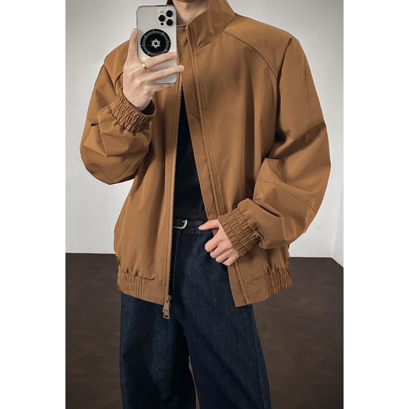 Cleanfit ανδρικό μπουφάν bomber με σταθερό γιακά, ντεκατασκευασμένο σχέδιο, κοντό μοντέλο σε αμερικάνικο στυλ, ίσιοι ώμοι