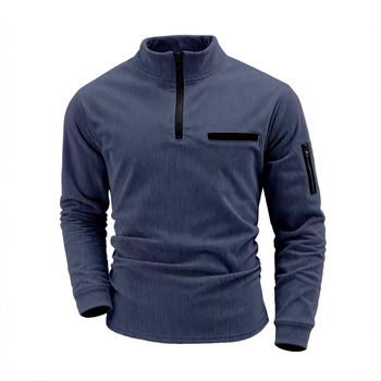 Corduroy csíkos polo férfiaknak, hosszú ujjú, laza fazon, cipzárral
