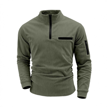 Corduroy csíkos polo férfiaknak, hosszú ujjú, laza fazon, cipzárral