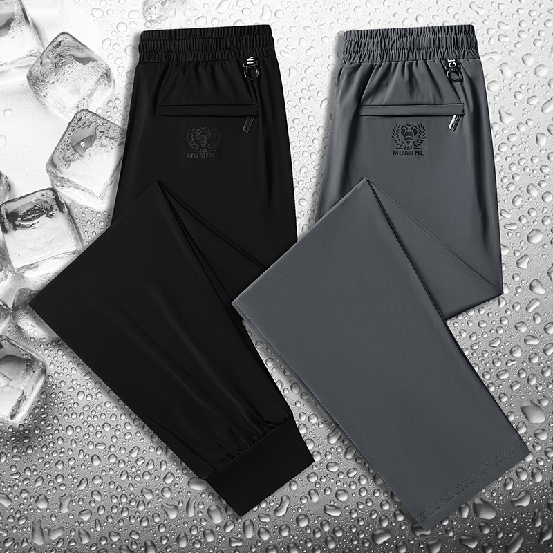 Férfi nyári gyorsan száradó nylon Ice Silk nadrág, egyenes szabás, casual, plusz méret