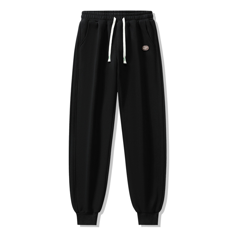 Fleece-béléses őszi-téli férfi sportnadrág, lazán szabott, elasztikus derékkal és kötővel, hosszú, modern jogger
