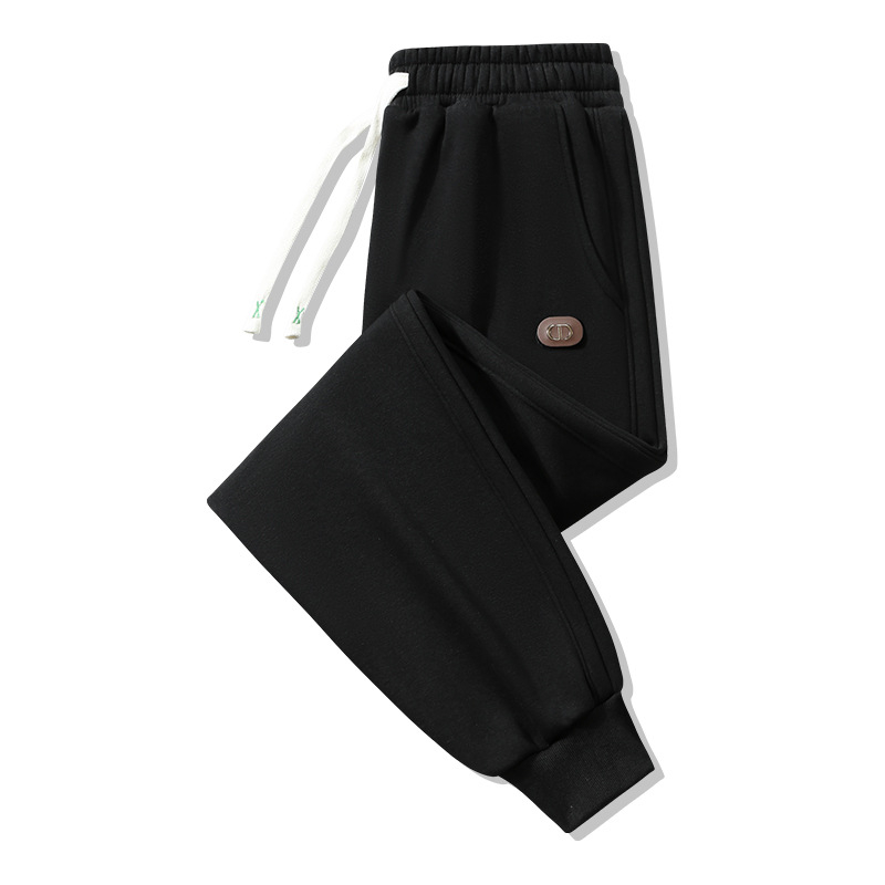 Fleece-béléses őszi-téli férfi sportnadrág, lazán szabott, elasztikus derékkal és kötővel, hosszú, modern jogger