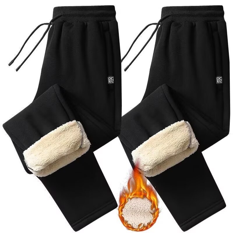 Muške casual hlače od debelog flisa, udoban široki kroj, ravne nogavice, korejski stil, plus veličina